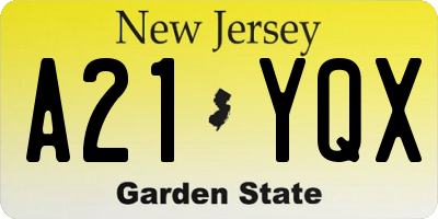 NJ license plate A21YQX