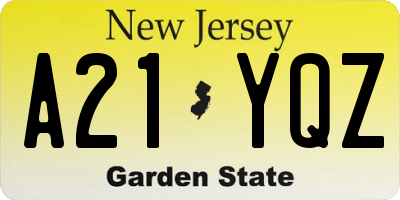 NJ license plate A21YQZ
