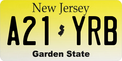 NJ license plate A21YRB