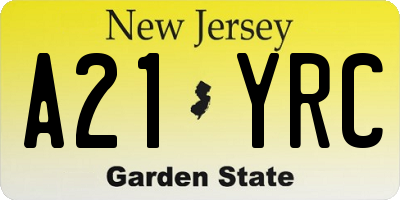 NJ license plate A21YRC