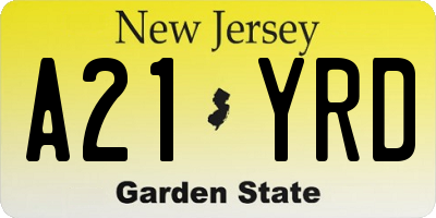 NJ license plate A21YRD