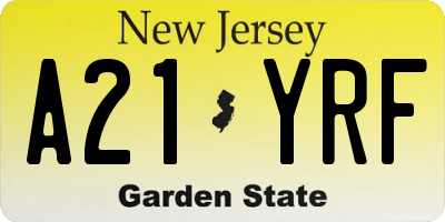 NJ license plate A21YRF