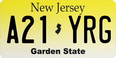 NJ license plate A21YRG