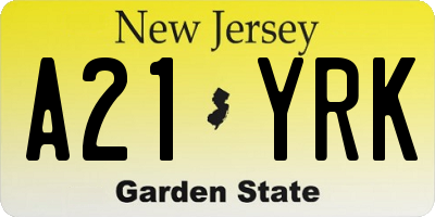 NJ license plate A21YRK