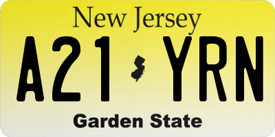 NJ license plate A21YRN