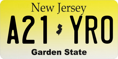 NJ license plate A21YRO