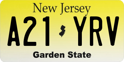 NJ license plate A21YRV