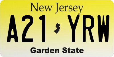 NJ license plate A21YRW