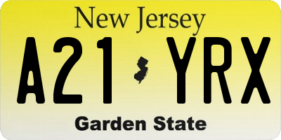NJ license plate A21YRX