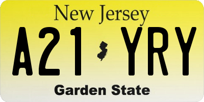 NJ license plate A21YRY