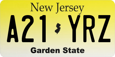 NJ license plate A21YRZ