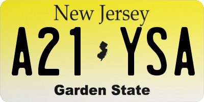 NJ license plate A21YSA