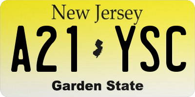 NJ license plate A21YSC