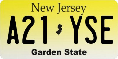 NJ license plate A21YSE