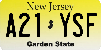 NJ license plate A21YSF