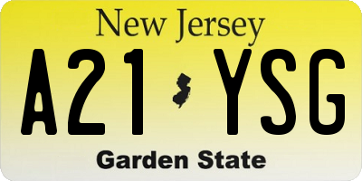 NJ license plate A21YSG