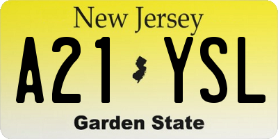 NJ license plate A21YSL