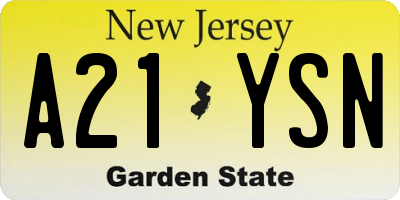 NJ license plate A21YSN