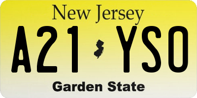 NJ license plate A21YSO