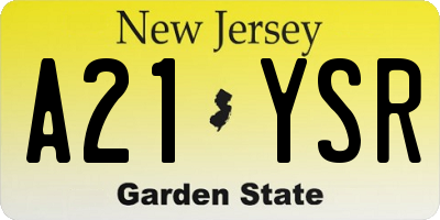 NJ license plate A21YSR
