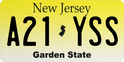 NJ license plate A21YSS