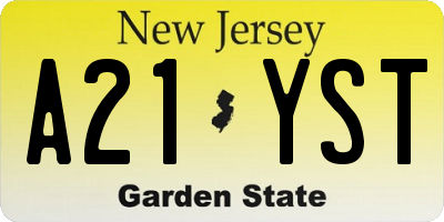NJ license plate A21YST