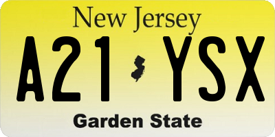 NJ license plate A21YSX