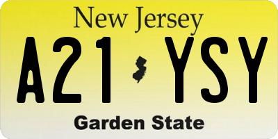 NJ license plate A21YSY