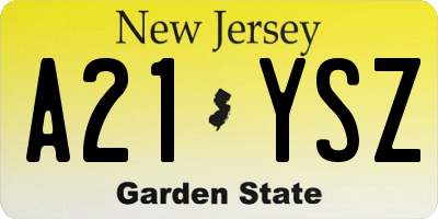 NJ license plate A21YSZ