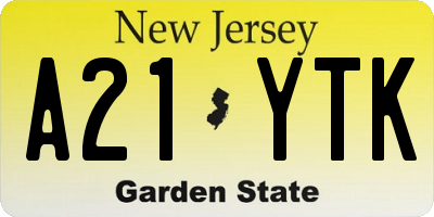 NJ license plate A21YTK