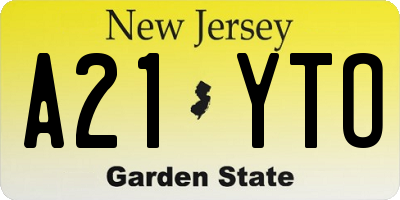 NJ license plate A21YTO