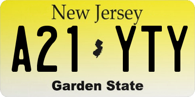NJ license plate A21YTY