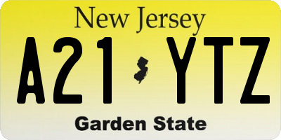 NJ license plate A21YTZ