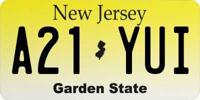 NJ license plate A21YUI