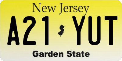 NJ license plate A21YUT