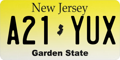 NJ license plate A21YUX