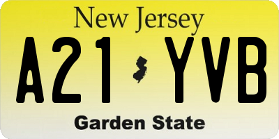 NJ license plate A21YVB