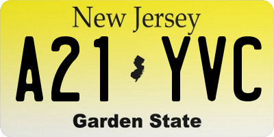 NJ license plate A21YVC