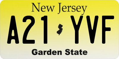 NJ license plate A21YVF