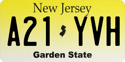 NJ license plate A21YVH
