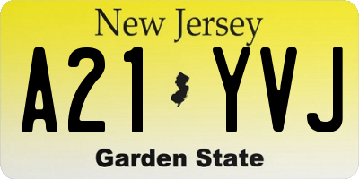 NJ license plate A21YVJ