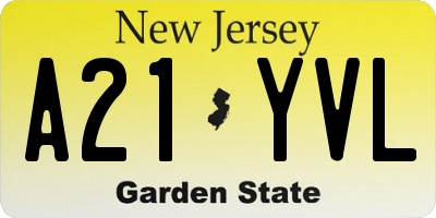 NJ license plate A21YVL