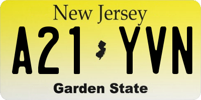 NJ license plate A21YVN