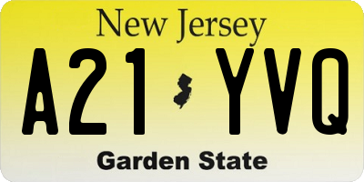 NJ license plate A21YVQ