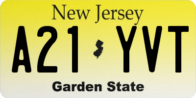 NJ license plate A21YVT