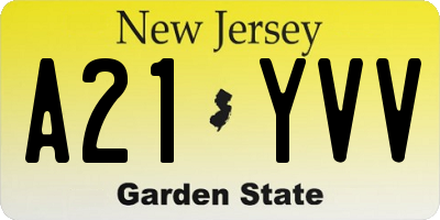 NJ license plate A21YVV