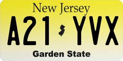 NJ license plate A21YVX