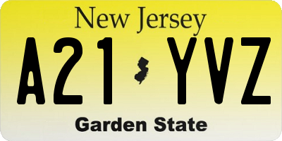 NJ license plate A21YVZ