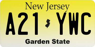 NJ license plate A21YWC
