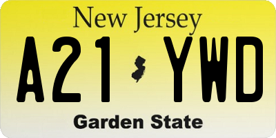 NJ license plate A21YWD